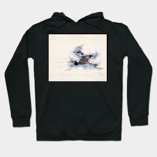 Flying Blue Heron in Watercolor Hoodie